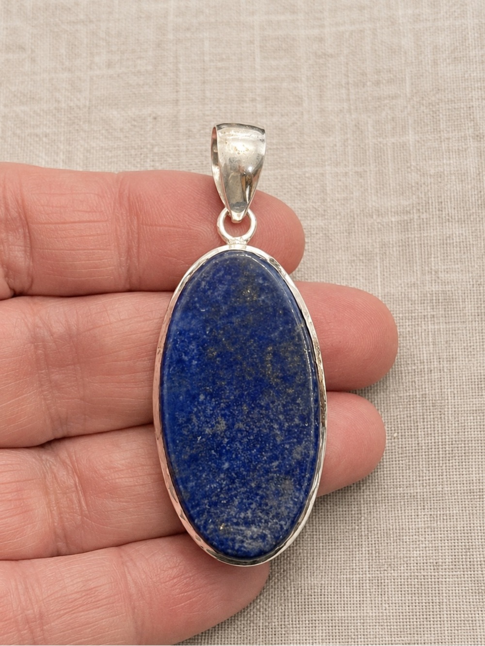 Natural Lapis Lazuli Gemstone 2.3” Sterling Silver Pendant
